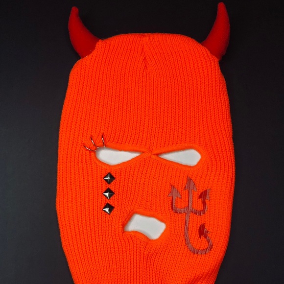 Cry Evil Devil Orange Ski Mask Balaclava Beanie - Picture 3 of 3